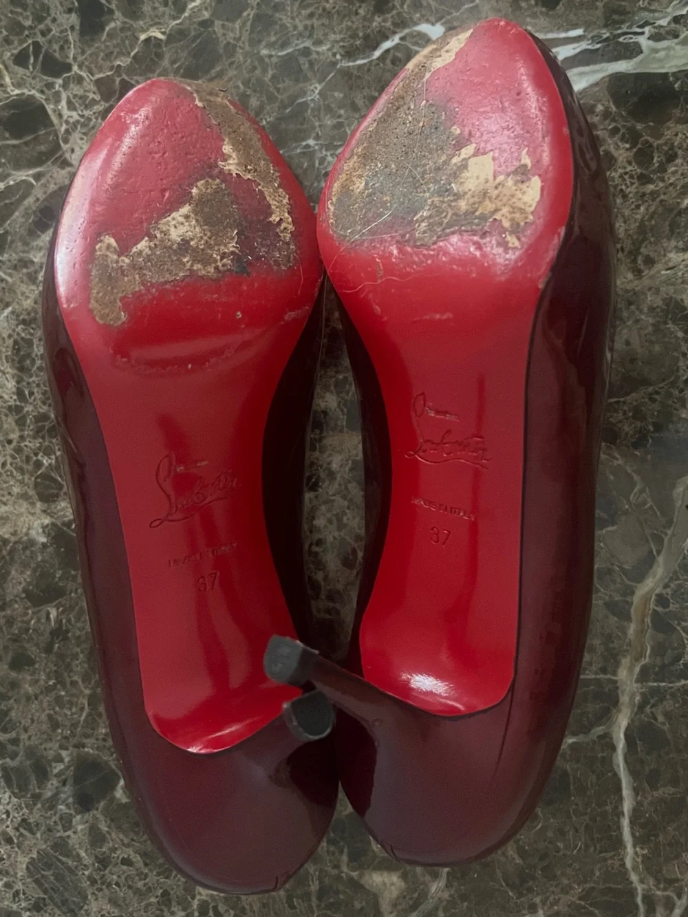 Christian Louboutin Shimmering Burgundy Patent Leather Prive 70mm Platform Pumps